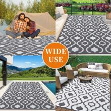 RV Outdoor Rug Waterproof Mat For Patios Geometric Camping Rugs Large Plastic Straw Rug Reversible Rugs For Balcony Yard Beach - Gray - View 7