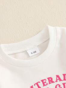 Bodys de una pieza para bebé niña con sudadera, bordado de lazo y letra, cuello redondo, manga larga para otoño - Blanco - Ver 4