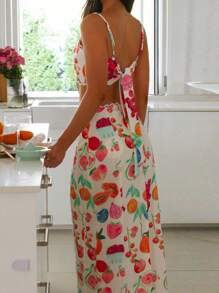 Women's Cropped Cami Tops Sleeveless Open Back Low Cut Fruit Print Slimming Tank Tops