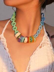 1pc Vintage Western Boho Turquoise Necklace, Suitable For Women To Wear During Holiday, Party And Everyday - Multicolor - View 13