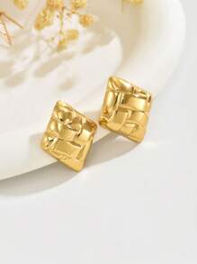 1 Pair Stainless Steel Criss-Cross Diamond Stud Earrings, Suitable For Women's Fashion Commute Wear - Yellow Gold - View 4