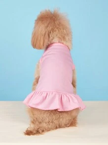 一件式褶皱T恤连衣裙，公主荷叶边下摆，无袖宠物狗猫连衣裙，春夏款 - 粉色 - 查看 3