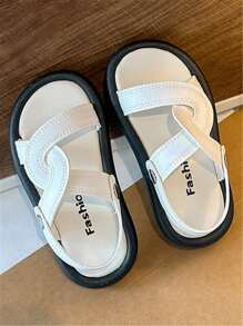 1 双经典女童公主白色凉鞋，2025 年夏季新款韩版百搭幼儿和大童软底拖鞋，