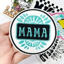4pcs Light Blue "MAMA" Fashionable Iron-On Embroidery Patches, Heat Transfer Stickers, Suitable For DIY Clothing Decoration Accessories, Mending Patches, Handmade Craft For Hat, Cap, Trucker Hat