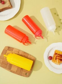 Juego de 12 piezas de botellas de plástico exprimibles, 4 botellas + 4 tapas de plástico de tres orificios + 4 tapas de plástico de un orificio, botellas para salsa con orificio único/tres orificios para control de cantidad preciso, dispensador de condimentos de cocina, tapa de plástico, botella exprimible con medición giratoria, adecuado para ensalada, salsa de tomate, miel, mermelada - Multicolor - Ver 8