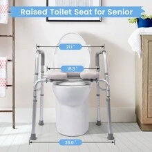 Raised Toilet Seat, 350LB Stand Alone Homecare Commode Bathroom Assist Frame For Elderly, Handicapped, Disabled, Adjustable Height, Padded Seat Bathroom Decor Summer Back To School - Silver - View 3