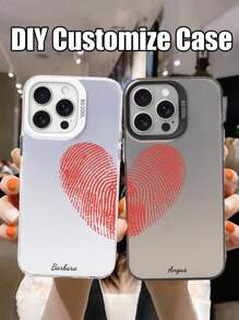 1 pieza Funda personalizada para teléfono con forma de corazón y huella dactilar, color negro y blanco, compatible con iPhone 16 Pro Max / 16 Plus / 16 Pro