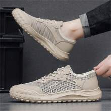 男士新款镂空透气轻便网眼休闲运动鞋，适合春夏季 - 卡其色 - 查看 1