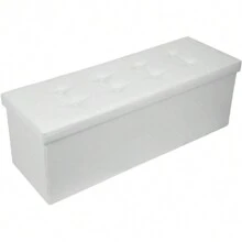 Faux Leather Folding Storage Ottoman Bench 43 Inch - White - 1 - View 5