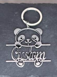 Portachiavi personalizzato in acciaio inossidabile con incisione a forma di panda - con nome e logo personalizzati, design carino di animale