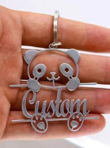 Portachiavi personalizzato in acciaio inossidabile con incisione a forma di panda - con nome e logo personalizzati, design carino di animale