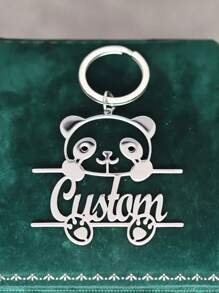 Portachiavi personalizzato in acciaio inossidabile con incisione a forma di panda - con nome e logo personalizzati, design carino di animale
