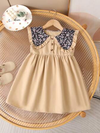 Humor Bear 年轻女孩时尚彼得潘领碎花边无袖公主裙，夏季