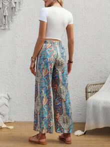 Lace-Up Colorblock High Waist Casual Loose Fit Pants, Multiple Colors