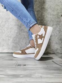 British Style White Shoes, Ultra-Light Thick-Sole Casual Shoes, Panda Star Pattern Skateboarding Shoes, Fashionable & Versatile 2024 New Couple Retro Low-Top Star Skateboard Shoes, Women Casual Shoes Ins Low-Top White Casual Shoes, Lightweight Sneakers, Ballet Dancer Training Shoes