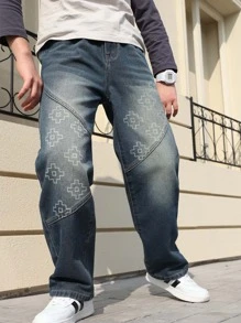 Jeans en denim imprimés pour garçons adolescents, nouveaux pantalons décontractés à jambe droite à la mode pour garçons adolescents au printemps