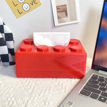 Creative Building Blocks With Spring Tissue Box No-Drill Wall-Mounted Paper Holder Organizer For Bathroom Facial Towel Box - Red - View 1