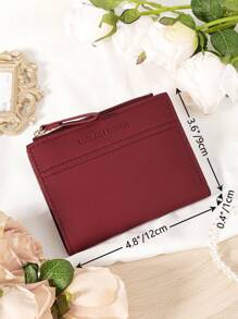 勃艮第包 Charry Red 包 酒红色包，时尚勃艮第钱包，女士短钱包，2 折设计，多卡夹，银行卡收纳袋，信用卡收纳袋，零钱袋，拉链开合，照片窗口，优质皮革，适合女朋友、母亲、老师、情人节、日常使用、旅行必需品、办公室、购物、女士必备钱包和卡夹的理想旅行包和礼品包 - 酒紅色 - 查看 9