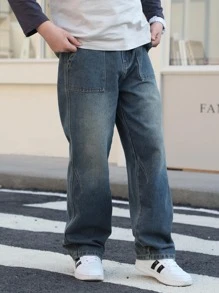 Jeans en denim lavé pour adolescents, nouveau pantalon casual à jambe droite pour garçons adolescents au printemps