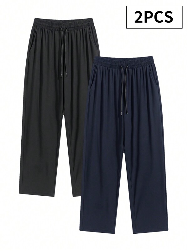 2pcs Plus Size Loose-Fit Silky Casual Pants, Breathable & Flowy