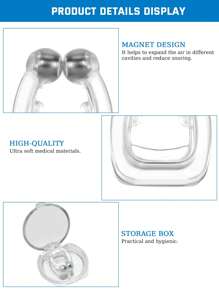 8 pièces de pince nasale magnétique anti-ronflement en silicone, un appareil de réduction du ronflement confortable pour les hommes et les femmes, livré avec un boîtier de rangement pour améliorer la qualité du sommeil, portable et adapté aux voyages en famille, et sert d'aide au soulagement du ronflement