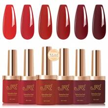 JR JR 6pcs 16ml Gel Nail Polish Set Including Red Pink Nude Gel Polish Kit UV LED Soak Off Polish Home DIY Top Coat Base Coat Gifts For Girl