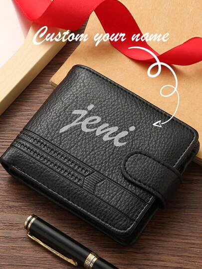 Cartera de hombre de PU con cierre de cremallera y ranuras para tarjetas personalizadas con nombre, monedero de gran capacidad, con múltiples ranuras para tarjetas, elegante y de moda, adecuada como regalo para Halloween, Navidad, Día de San Valentín, padres, esposo o pareja