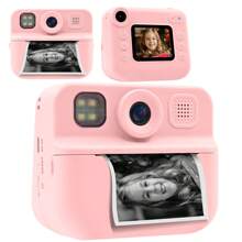 儿童即时打印相机，带卷纸胶卷的即时打印照片相机，3-12 岁儿童迷你学习玩具相机生日假期旅行礼物