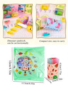 3 件随机恐龙和水果设计软橡胶橡皮擦，适用于学生、学习用品、礼物，可爱又干净 - 彩色 - 查看 2