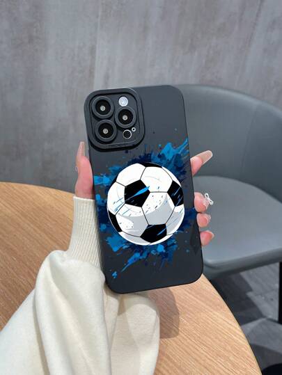 1pc TPU Matte Black Tornado Football Graphic Phone Case, Compatible With Apple, A/S Series, Redmi Note, OPPO A/Reno, INFINIX Phones. 2 Camera Hole Styles Random Delivery Waterproof Shockproof Anti-Fall Scratch Resistant