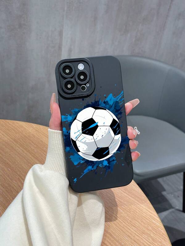 1pc TPU Matte Black Tornado Football Graphic Phone Case, Compatible With Apple, A/S Series, Redmi Note, OPPO A/Reno, INFINIX Phones. 2 Camera Hole Styles Random Delivery Waterproof Shockproof Anti-Fall Scratch Resistant