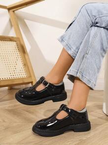 Honey Girl Mary Jane Girls' School Style Cute Solid Color Flat Pu Mary Jane Shoes, PU Upper & Lining, Suitable For Performance, Big Girls, Princess, Spring & Autumn, Elementary Students