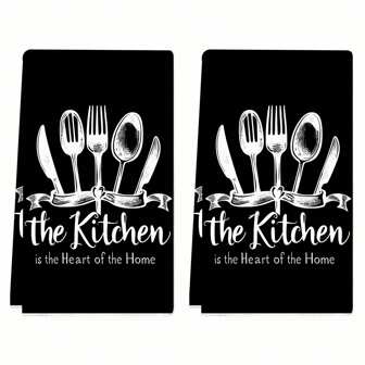 Black Knife & Fork Kitchen Towel, Dish Cloth, Hand Towel, Kitchen Decorative Towel, Housewarming Gift For Neighbor, Sweet Housewarming Gift For Friends, Mother's Day/Birthday Gift