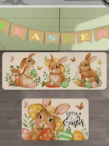 1/2pcs Happy Easter Rabbit Kitchen Rugs, Rabbit Easter Eggs Carrot Kitchen Mat Decor, Spring Butterfly Floor Door Mat Home Decor - Multicolor - View 10