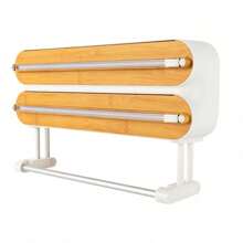 SENDERPICK Dispensador de papel de aluminio 3 en 1 para pared con cortador, dispensador magnético de papel de aluminio, soporte para toallas de papel, dispensador de film transparente para la cocina (color madera de bambú)