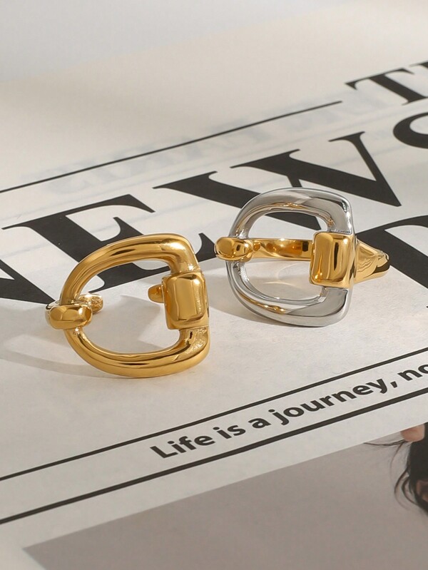 Uworld 1Pc Ladies Simple Fashionable Gold And Silver Color Matching Letter D Open Ring Suitable For Daily Matching Couple Stainless Steel Ring 18K Gold Plated