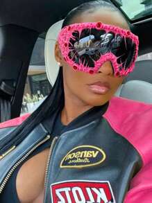 1副超大框时尚眼镜，手工制作，滴胶工艺，深色眼球造型，派对眼镜，前卫夸张，个性化Y2K风格，适合万圣节、圣诞节派对，女士时尚眼镜，沙滩配饰，复古Y2K风格，适合夏季海滩度假、户外旅行 - 彩色 - 查看 3