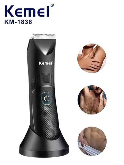 Kemei 科美 KM-1838 充电式体毛修剪器可水洗 USB 充电剃须刀男士电动理发器多功能电动理发机腹股沟区胡须去除器男士礼物男友礼物父亲礼物情人节礼物