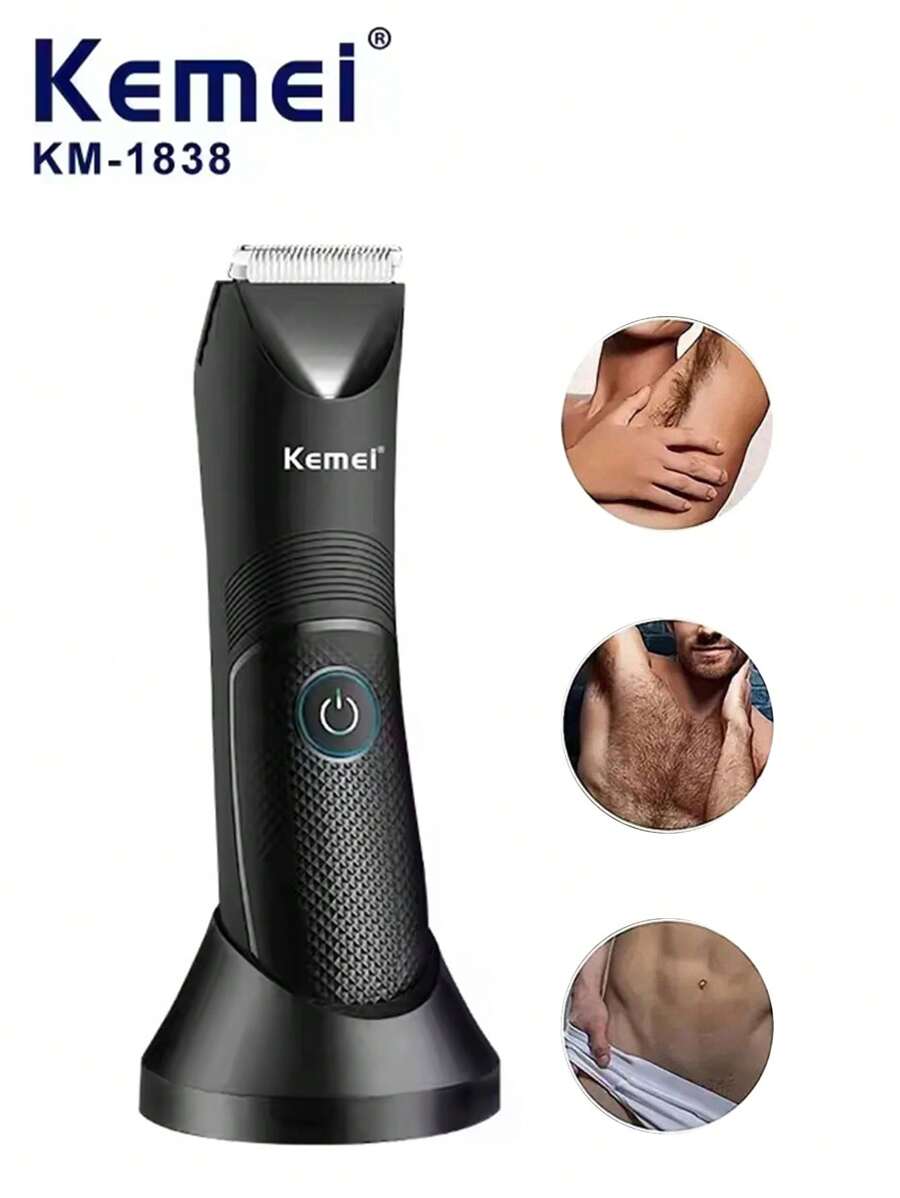 Kemei 科美 KM-1838 充电式体毛修剪器可水洗 USB 充电剃须刀男士电动理发器多功能电动理发机腹股沟区胡须去除器男士礼物男友礼物父亲礼物情人节礼物