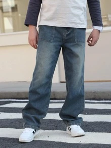 Jeans en denim lavé pour adolescents, nouveau pantalon casual à jambe droite pour garçons adolescents au printemps