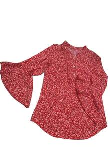 Camicetta elegante da donna con scollo a V, in chiffon con stampa floreale e rifiniture arricciate - Rosso - Visualizzare 5