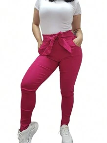 Pants With Bow At The Waist - Hot Pink - View 3