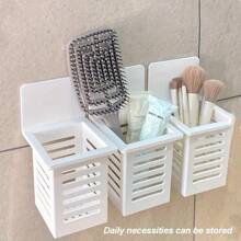 1pc Self-Adhesive Toothbrush Holder, Wall-Mounted Toothbrush Organizer, Toothbrush Storage Box, Bathroom Multifunctional Toothpaste & Toothbrush Container, Bathroom Accessories, Home Decor, Home Furniture - White - View 4
