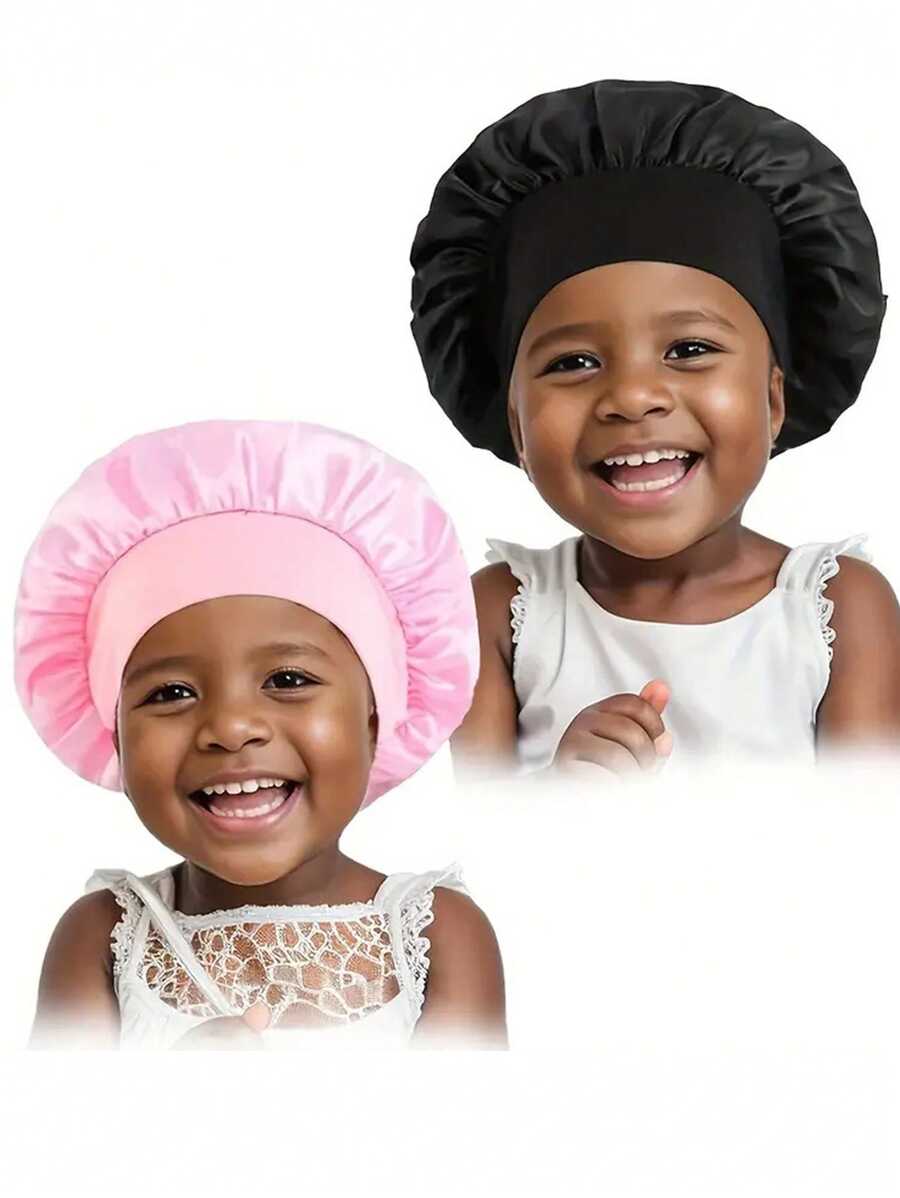 Cuffia da notte comoda per bambini, cappello da notte morbido in seta per capelli naturali per adolescenti, bambini e neonati, confezione da 1 pezzo, colori nero e rosa - 1PC - Visualizzare 1
