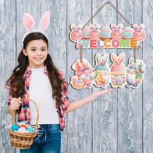 2 piezas de letreros colgantes de madera de bienvenida de primavera, decoraciones de bienvenida de conejito lindo, letreros de madera de bienvenida de Pascua para puerta, adecuados para interiores y exteriores, carteles decorativos para puerta, porche, decoración del hogar, decoración de habitaciones, decoración de pared