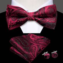 Męska muszka Precyzyjna muszka i poszetkowe spinki do mankietów Złote żółte brązowe geometryczne krawaty Paisley