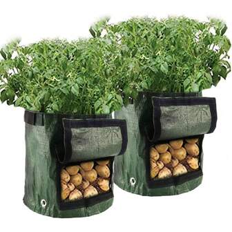 2 包 5 加仑土豆种植袋，加固手柄花园种植袋，适用于西红柿、蔬菜和水果