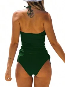 Women 2pcs Bikini Set Halter Neck Sleeveless Backless Crop Top + Panties Swimwear Swimsuit Summer Beachwear - xanh quân đội - Xem 3