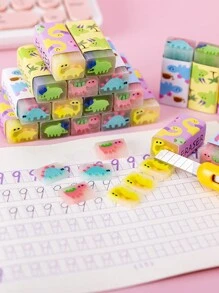 3 件随机恐龙和水果设计软橡胶橡皮擦，适用于学生、学习用品、礼物，可爱又干净 - 彩色 - 查看 9