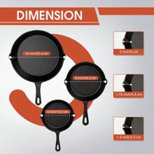 Cast Iron Skillet 3 Pieces Set, Cast Iron Skillet, Frying Pan, Wok, Cast Iron Set (Black)Cooking Pot - Black - View 5